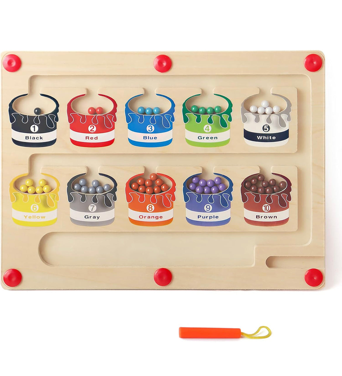 Magnetic Color and Number Maze, Wooden Magnet Puzzle Board Game for Toddlers