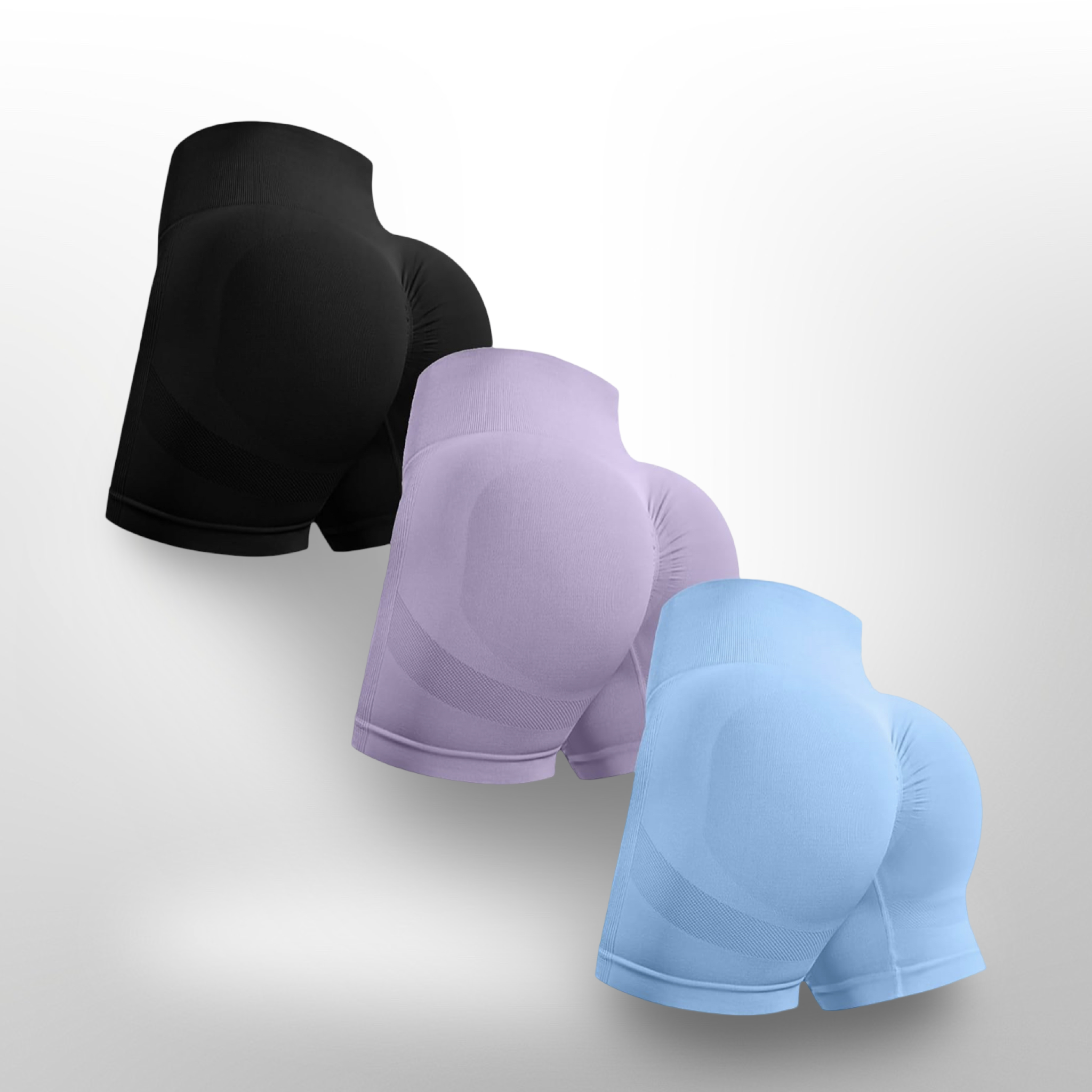 Case-Pack OVESPORT 3 Piece Workout Shorts for Women Seamless Scrunch Butt Lifting High Waisted (Size L) ($324 MSRP $6.47/Unit)